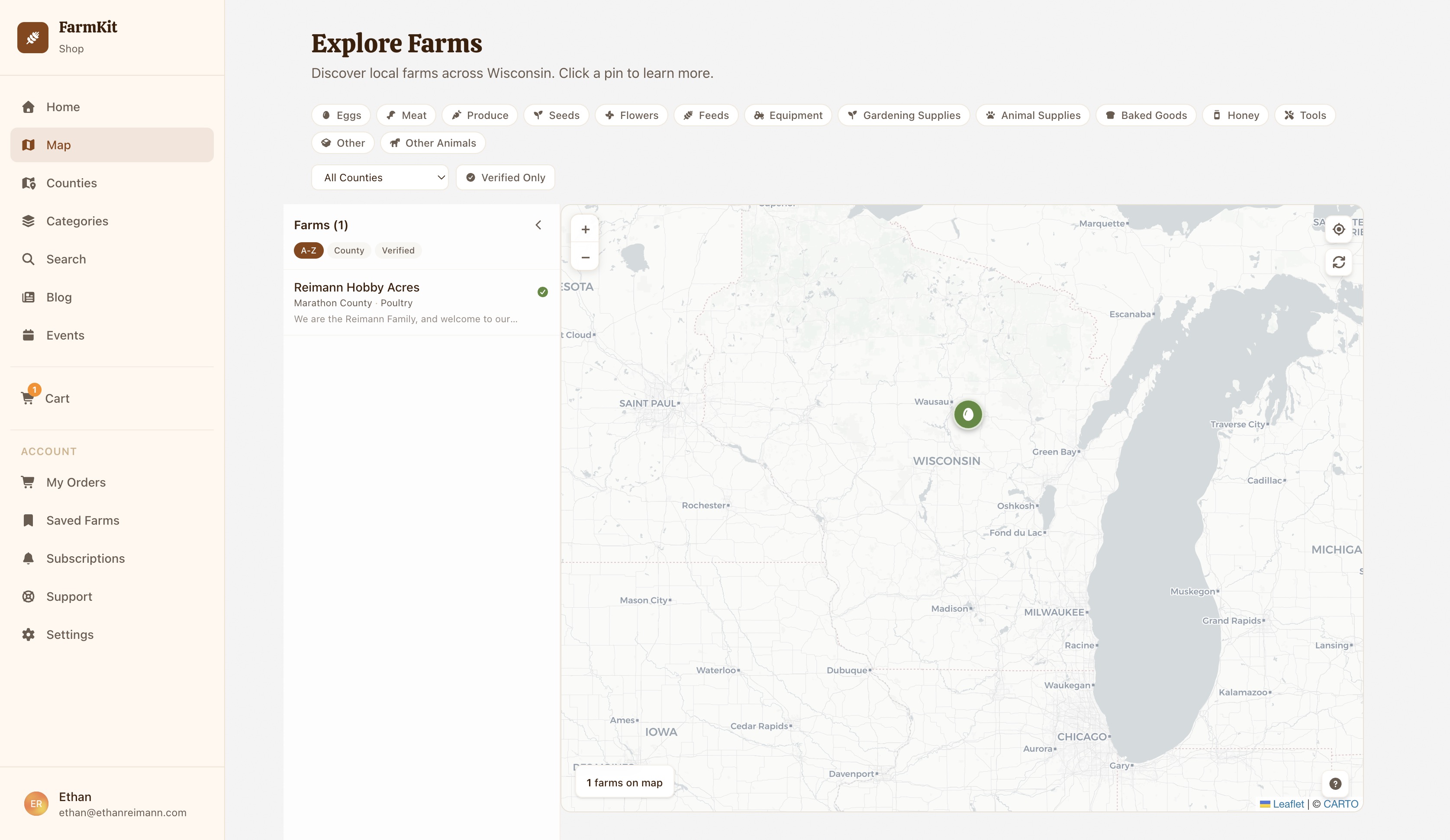 FarmKit platform — explore farms on an interactive map